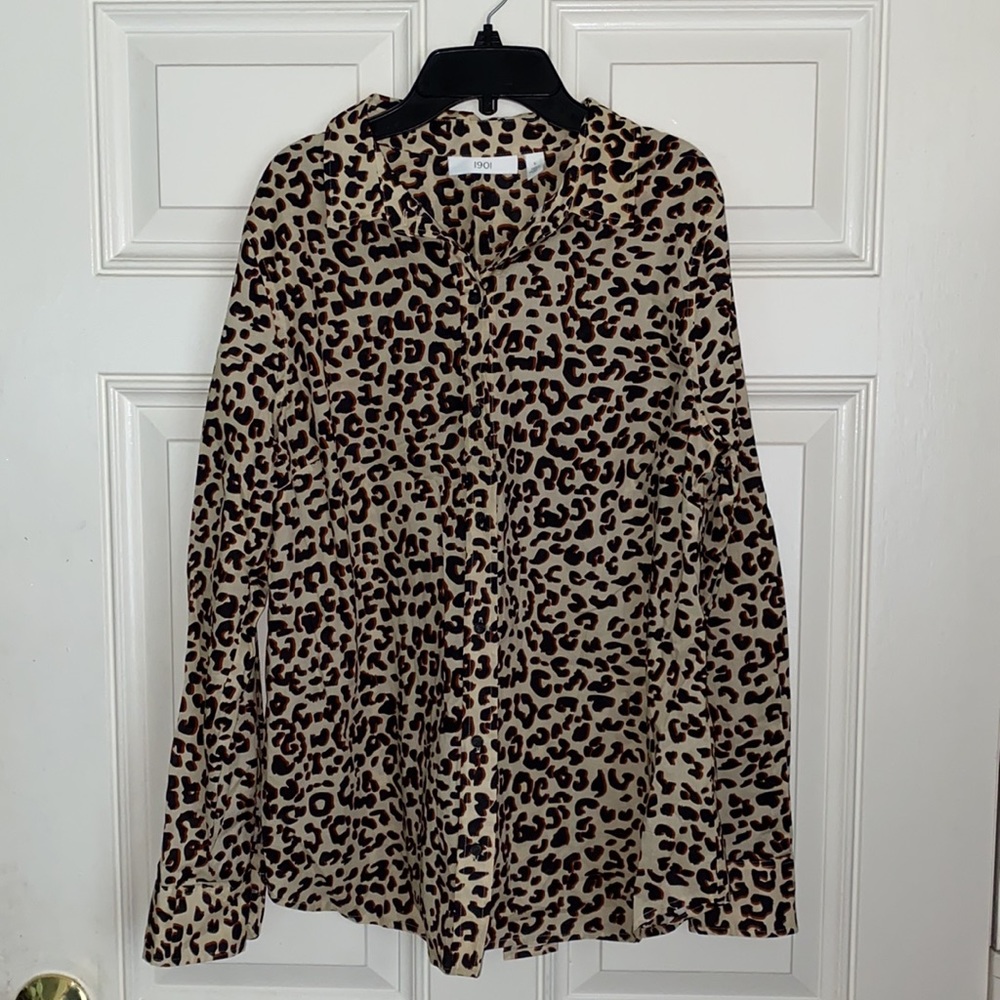 1901 Leopard Print Button Down Top | Color: Black - image 8